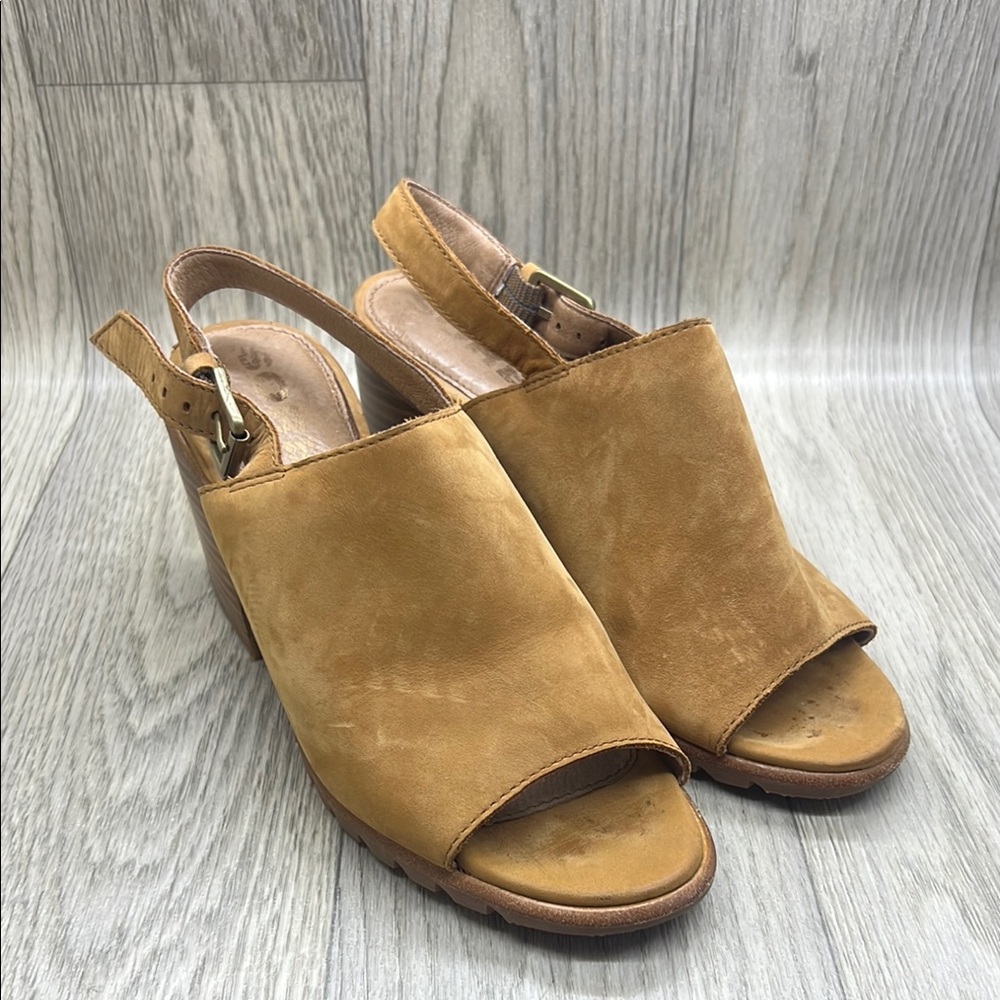 Sorel Tan Suede Mules with Block Heel